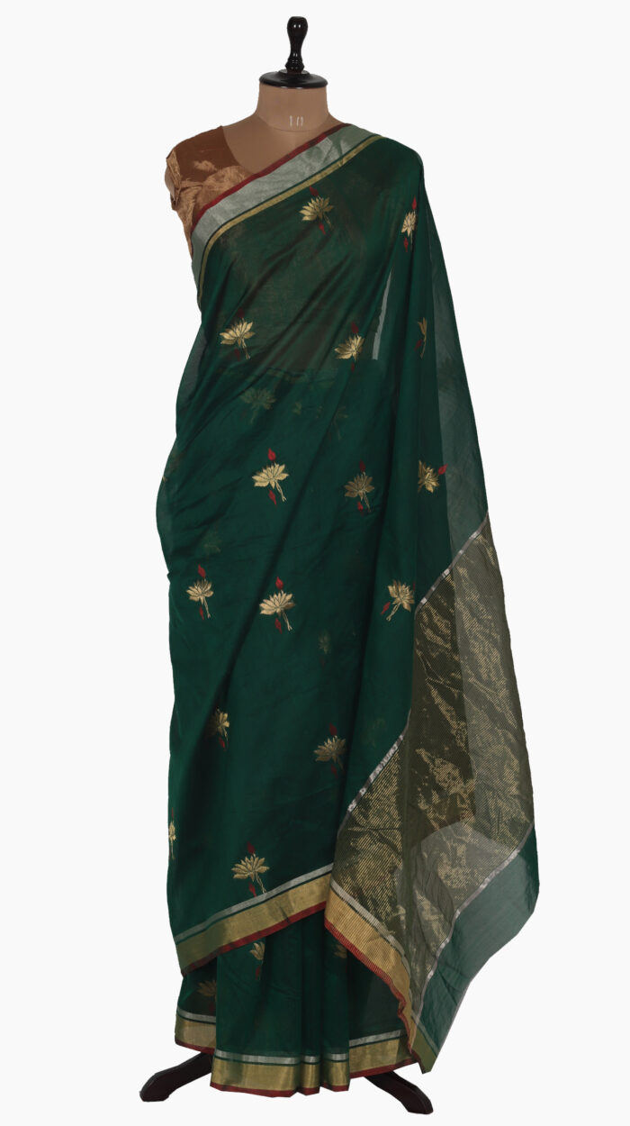 Golden Lotus Chanderi Saree -