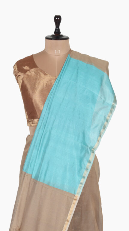 skyblue Plain Chanderi Saree
