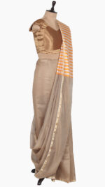 Orange-Stripe Plain Chanderi Saree