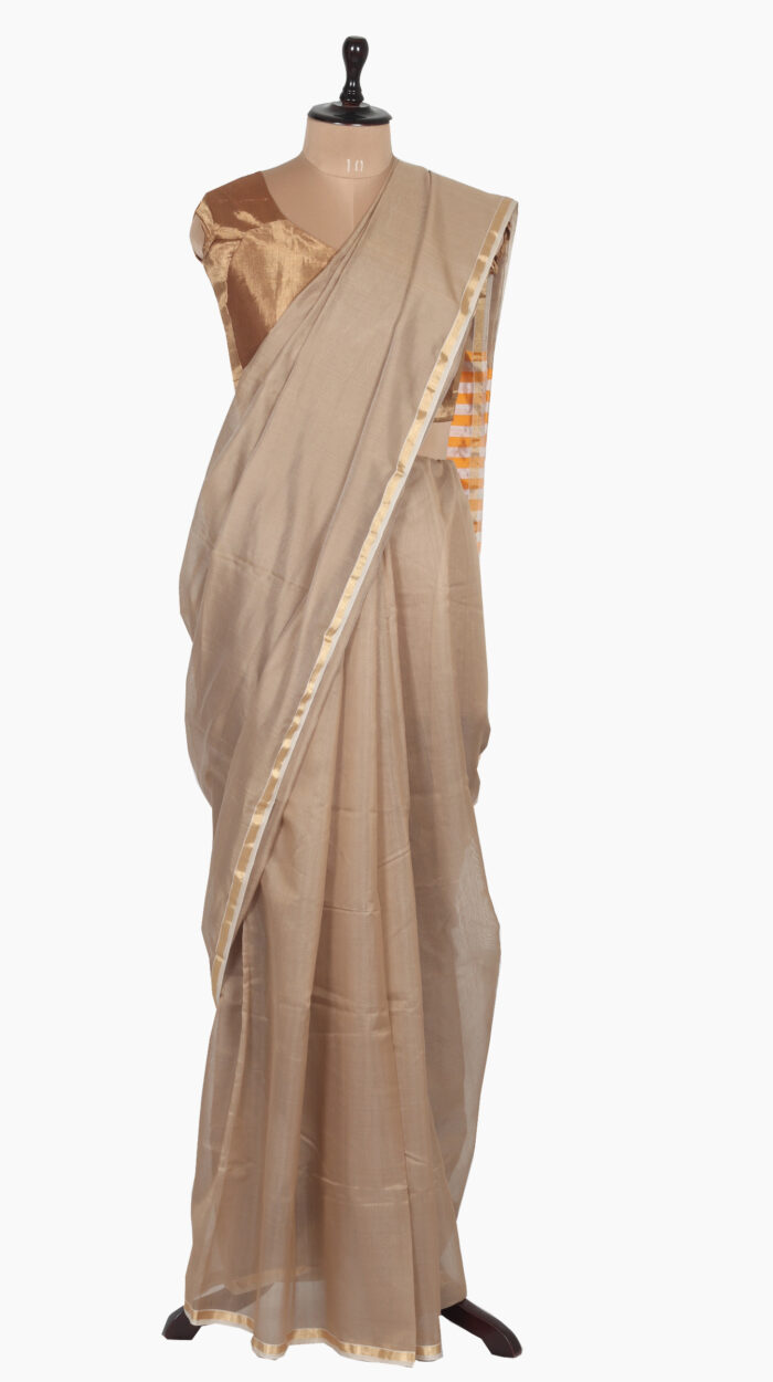 Orange-Stripe Plain Chanderi Saree