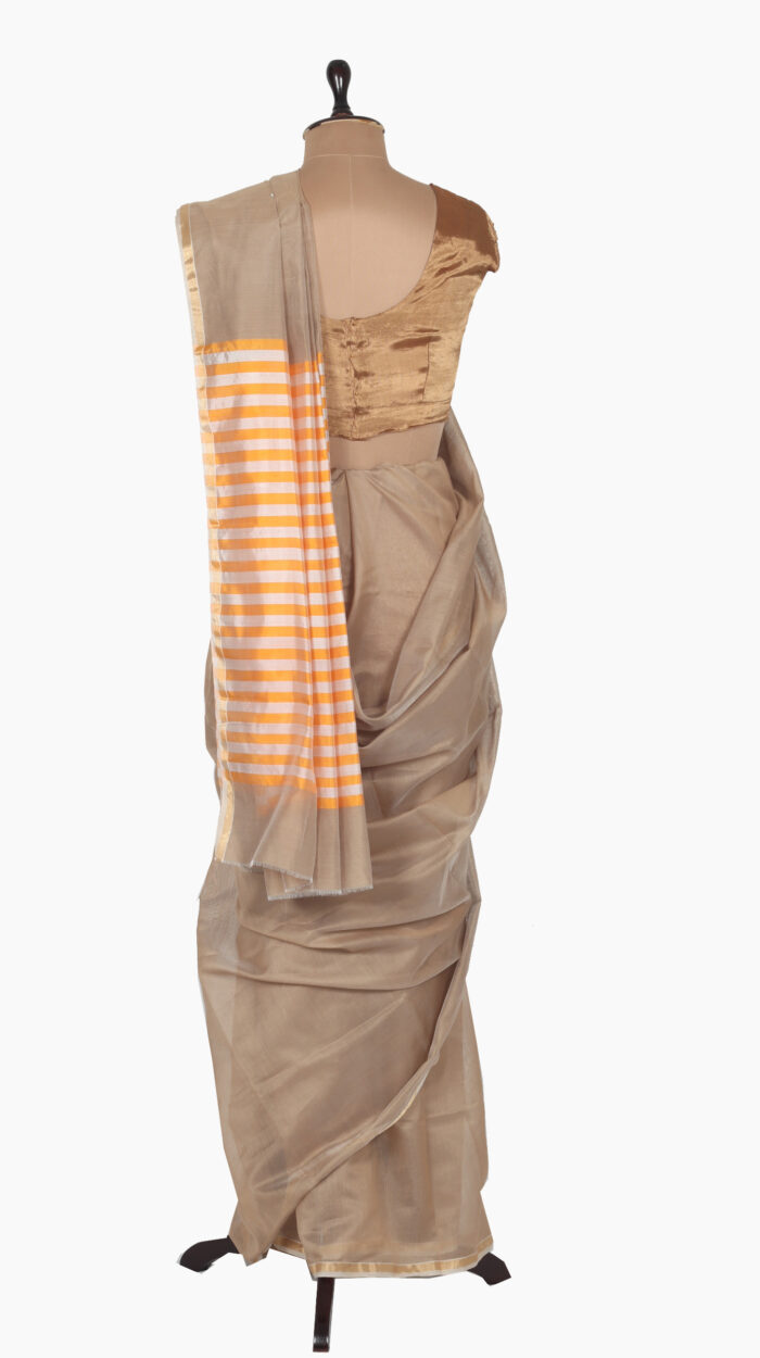 Orange-Stripe Plain Chanderi Saree