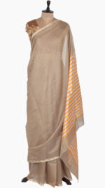 Orange-Stripe Plain Chanderi Saree