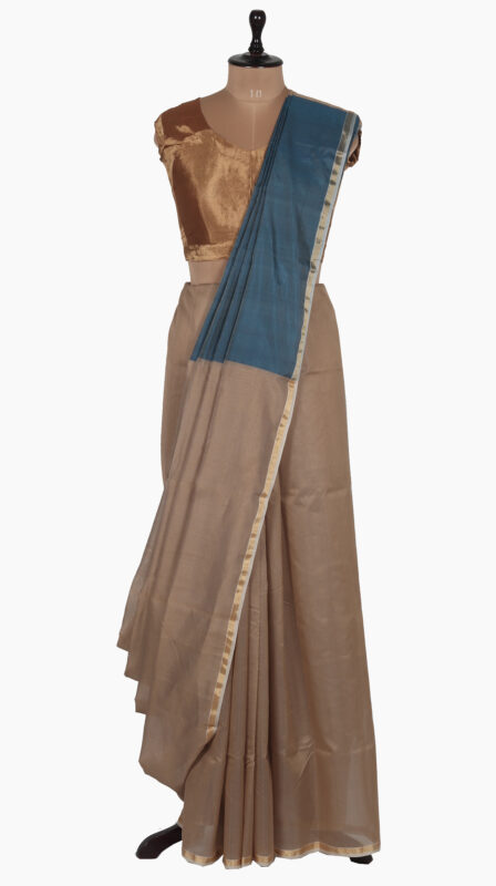 Darkblue Plain Chanderi Saree