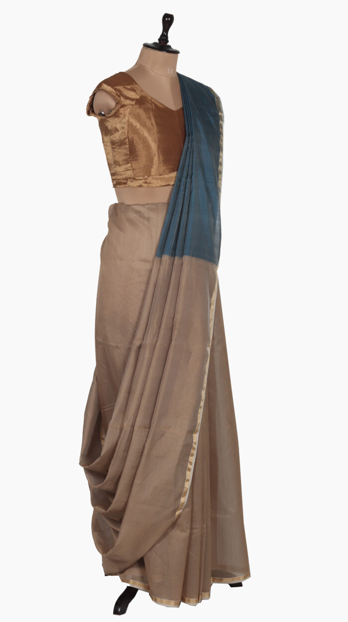 Darkblue Plain Chanderi Saree