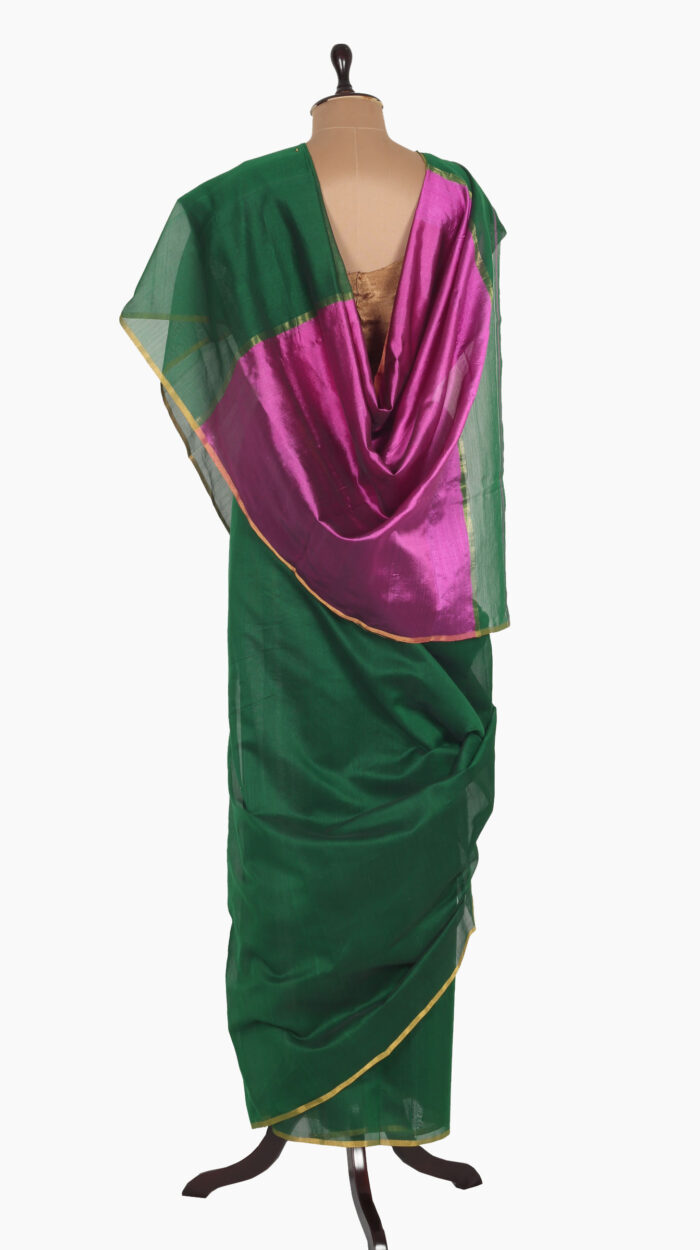 BottleGreen Plain Chanderi Saree
