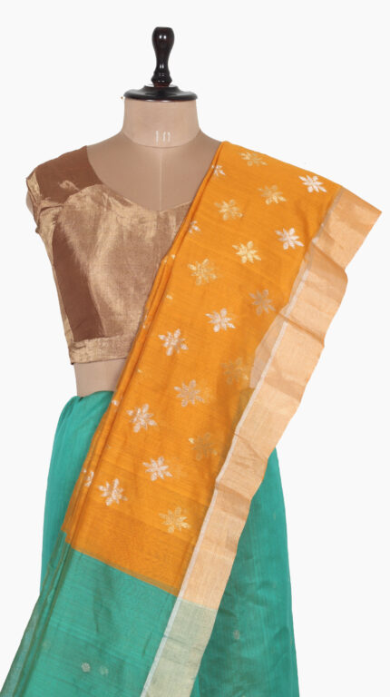Golden Square Leaf Chanderi Saree