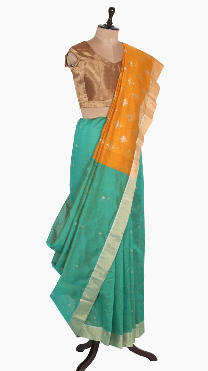 Golden Square Leaf Chanderi Saree