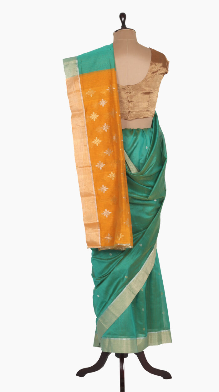 Golden Square Leaf Chanderi Saree