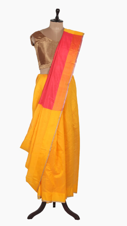 TurmericYellow Plain Chanderi Saree