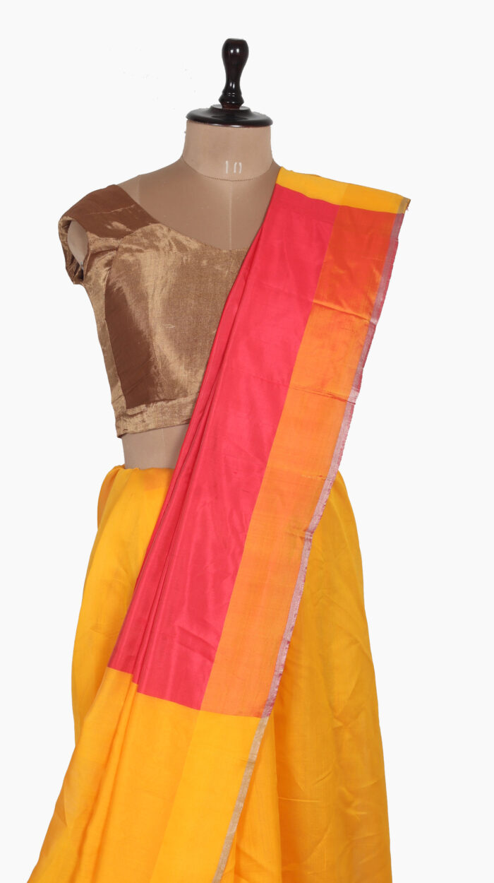 TurmericYellow Plain Chanderi Saree