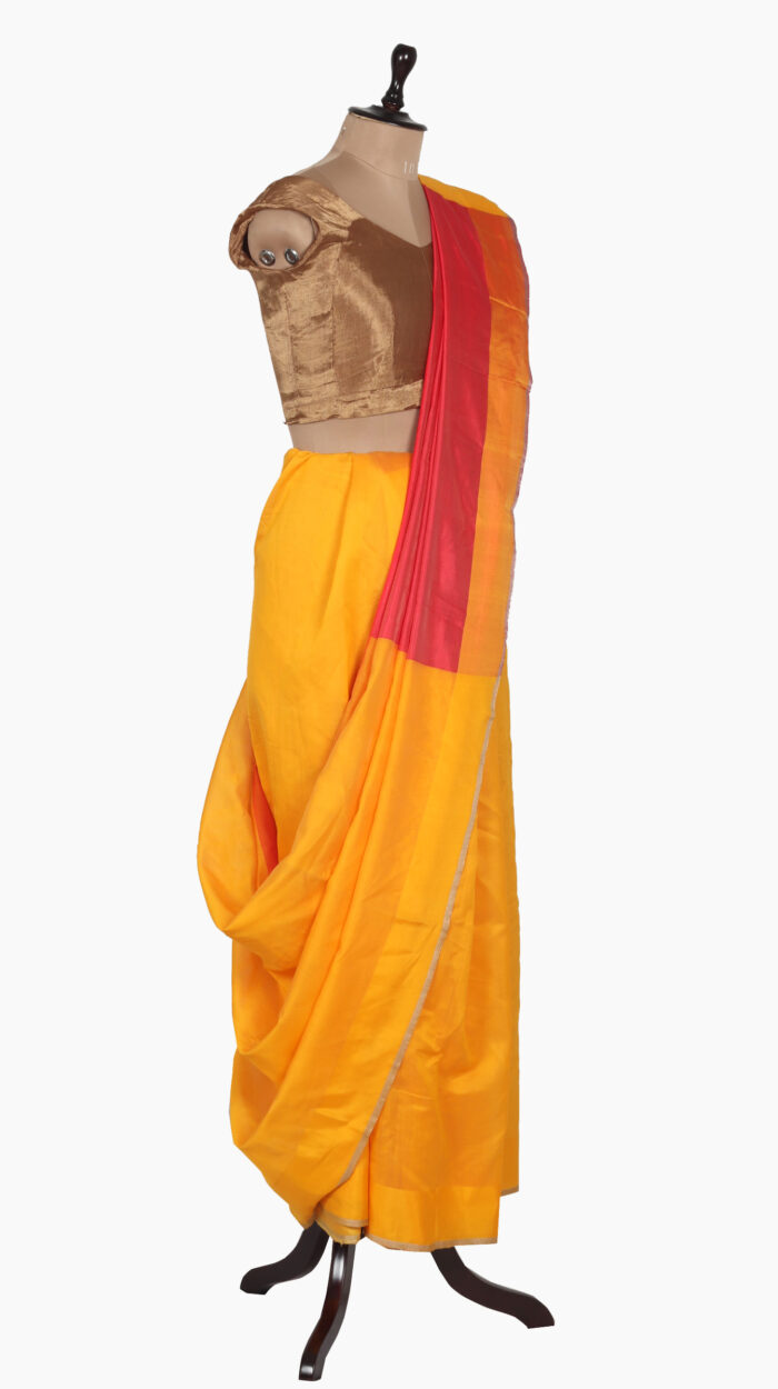 TurmericYellow Plain Chanderi Saree