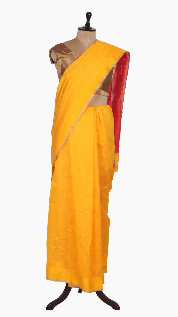 TurmericYellow Plain Chanderi Saree