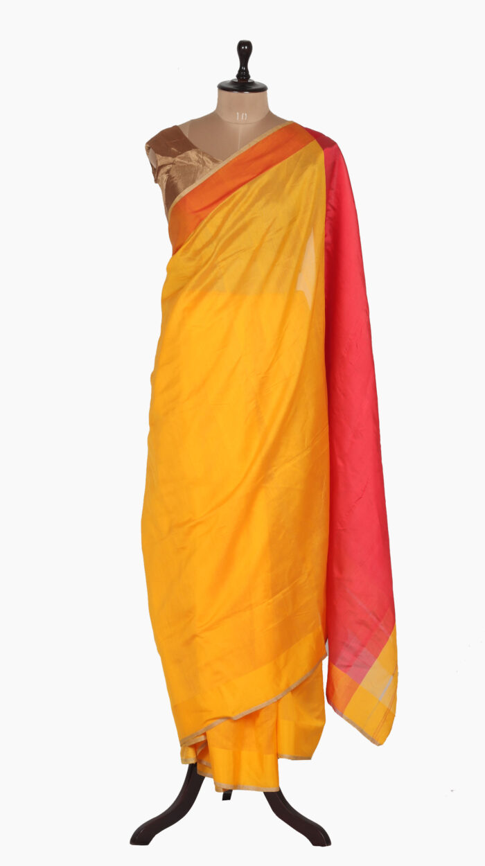 TurmericYellow Plain Chanderi Saree