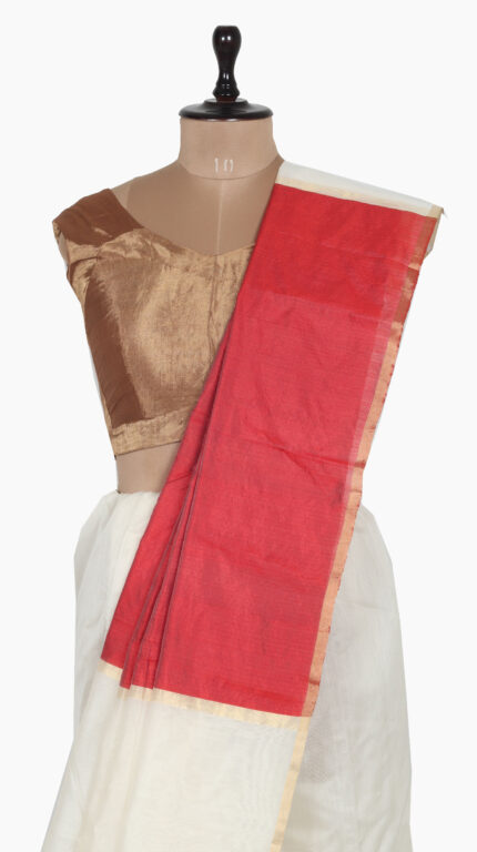 OffWhite plain chanderi saree