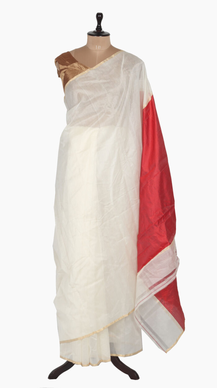 OffWhite Plain Chanderi Saree - Image 5
