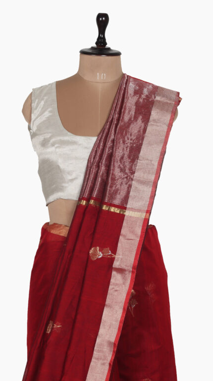 TwoFlowers Red Chadnderi Saree