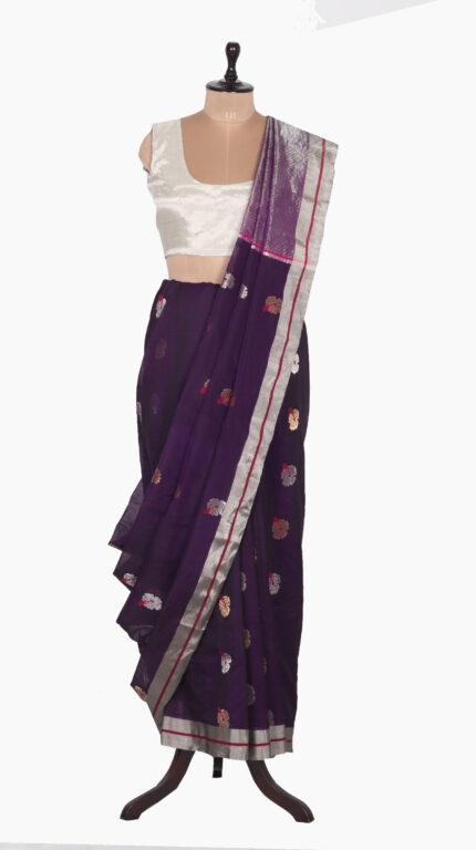 Purple Hibiscus Chanderi Saree