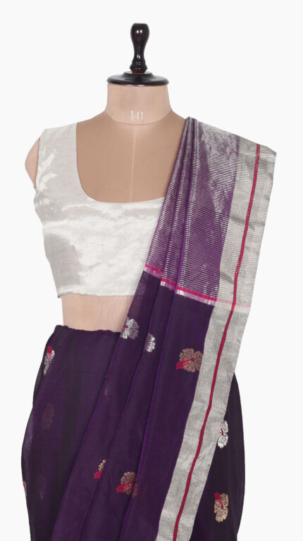 Purple Hibiscus Chanderi Saree