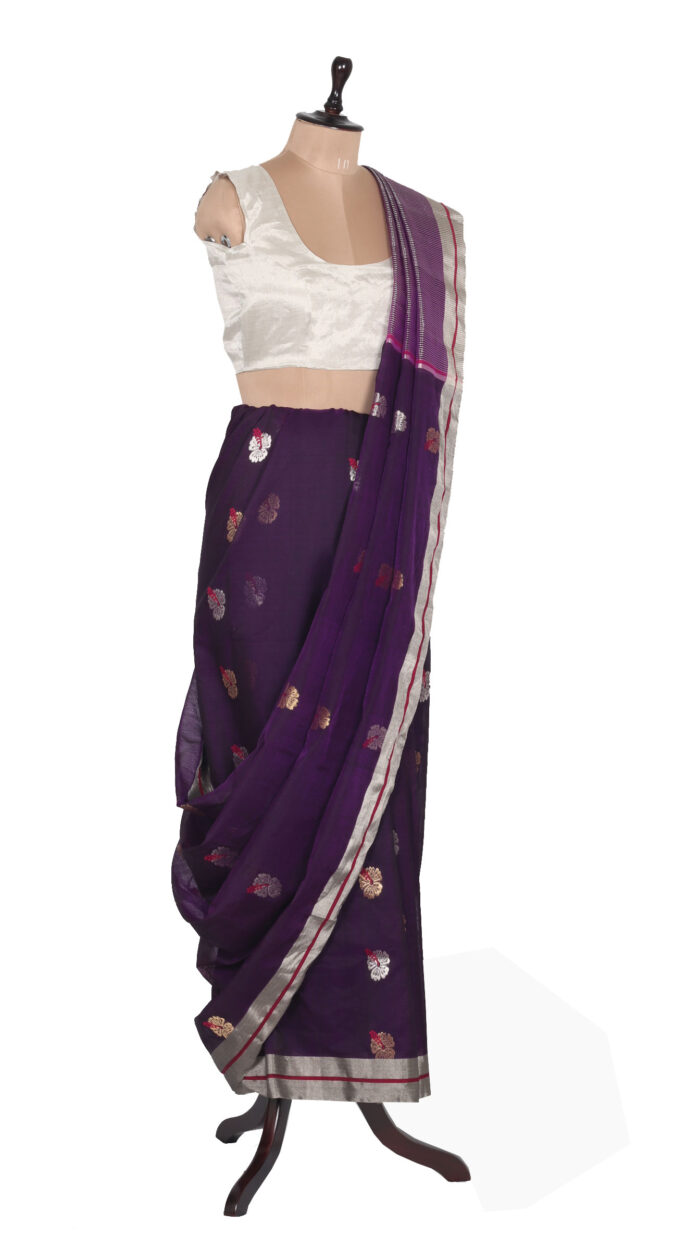 Purple Hibiscus Chanderi Saree