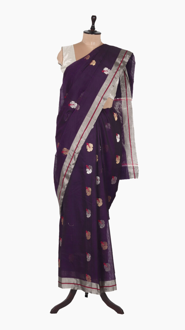 Purple Hibiscus Chanderi Saree