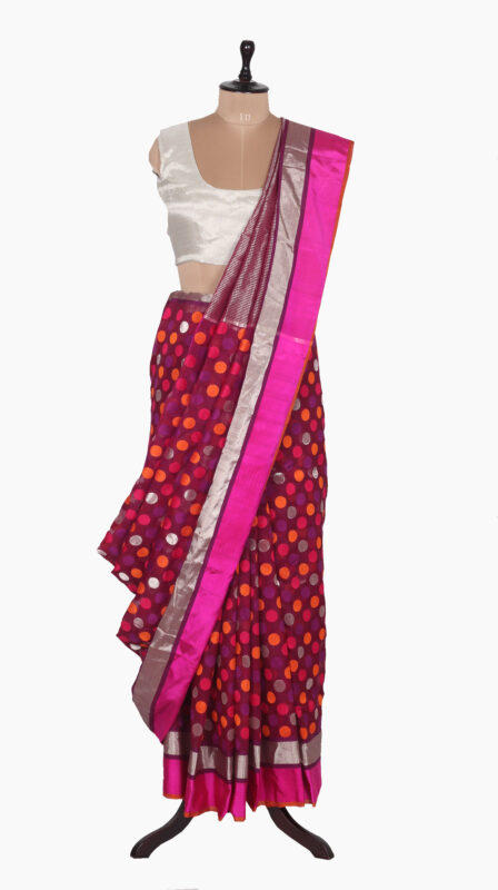 Colorfull Polkadot Chanderi Saree