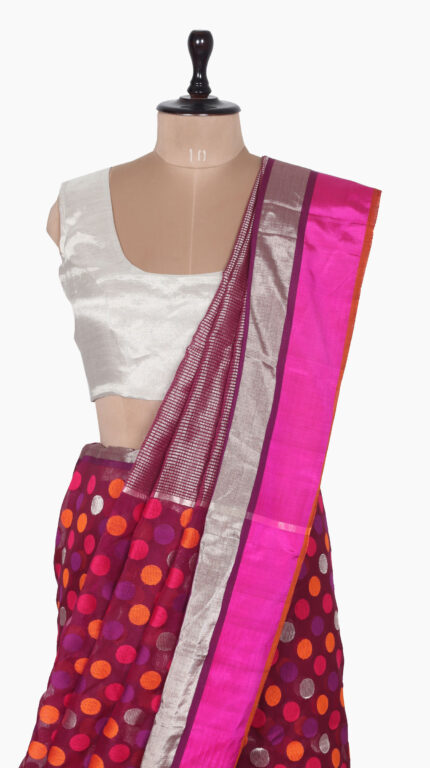 Colorfull Polkadot Chanderi Saree