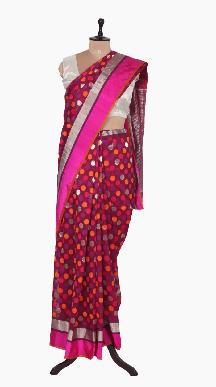 Colorfull Polkadot Chanderi Saree
