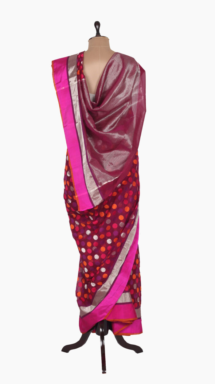 Colorfull Polkadot Chanderi Saree
