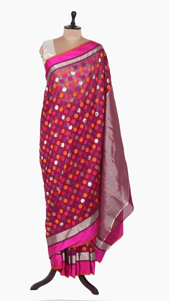 Colorfull Polkadot Chanderi Saree