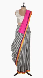 Mashru Black & White Stripe Chanderi Saree