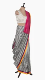 Mashru Black & White Stripe Chanderi Saree