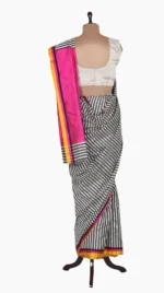 Mashru Black & White Stripe Chanderi Saree