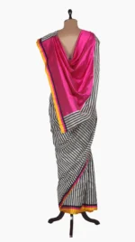 Mashru Black & White Stripe Chanderi Saree