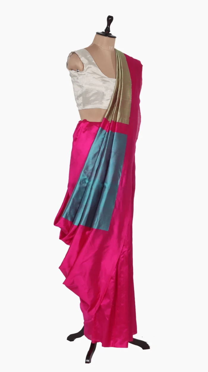 Golden SkyBlue Pallu Chanderi Saree
