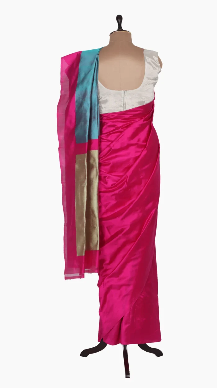 Golden SkyBlue Pallu Chanderi Saree