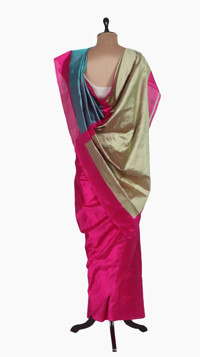 Golden SkyBlue Pallu Chanderi Saree