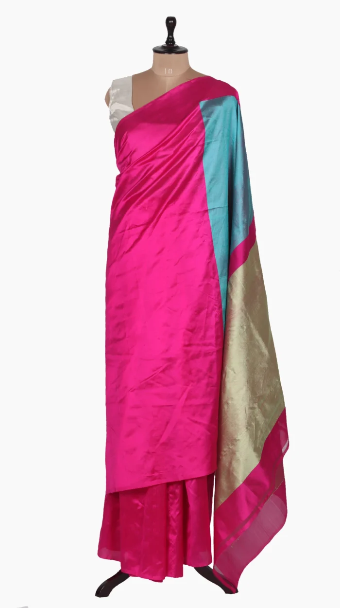 Golden SkyBlue Pallu Chanderi Saree