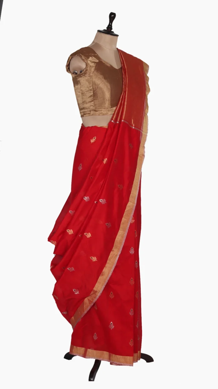 Golden Silver Meena Buta Chanderi Saree