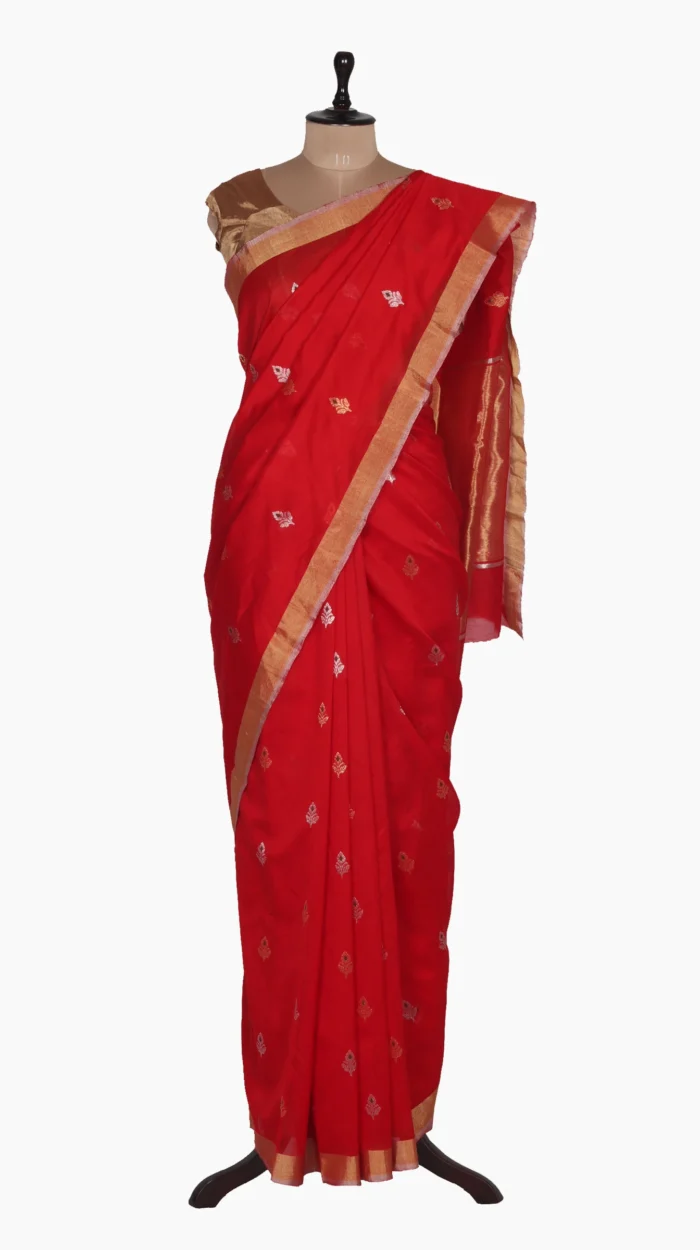 Golden Silver Meena Buta Chanderi Saree