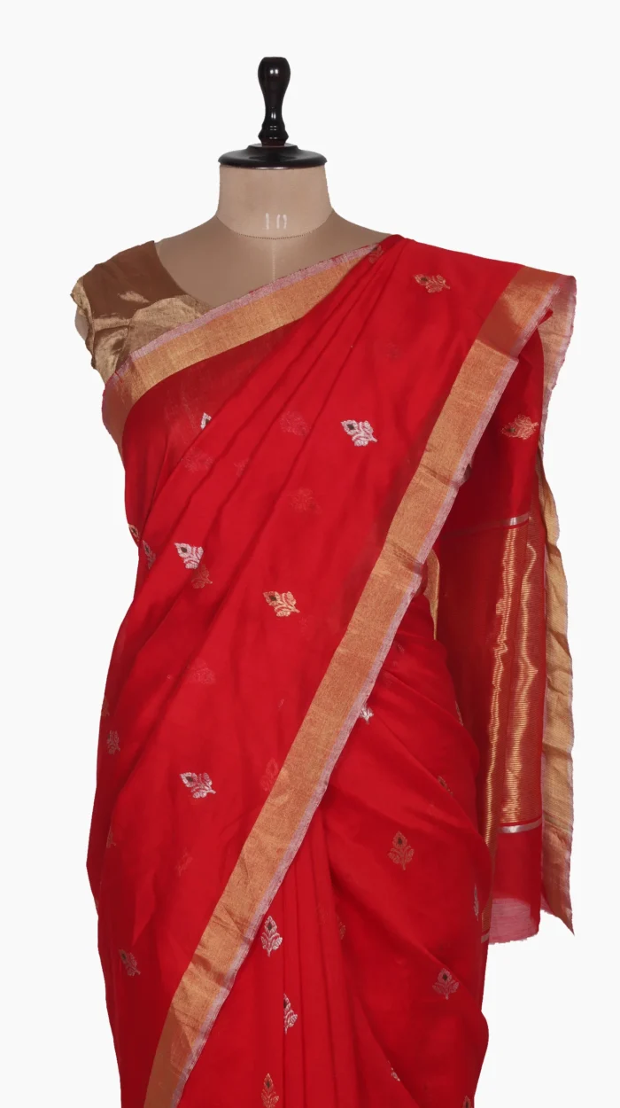 Golden Silver Meena Buta Chanderi Saree