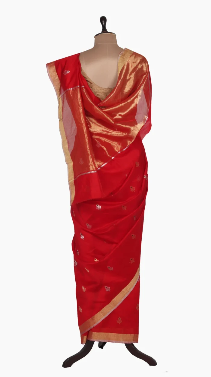 Golden Silver Meena Buta Chanderi Saree