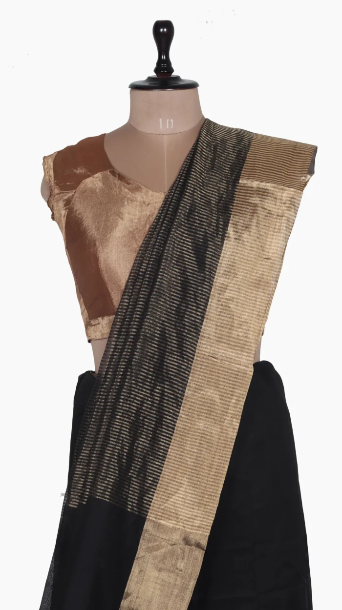 ZedBlack Plain Chanderi Saree