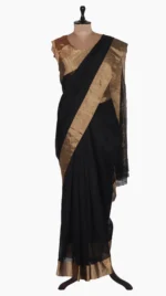 ZedBlack Plain Chanderi Saree