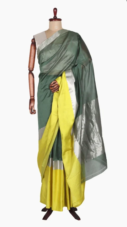 Lemon Green Mashru Silk Chanderi Saree