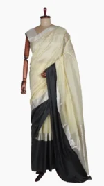 Black Mashru Border Light Yellow Chanderi Saree