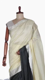 Black Mashru Border Light Yellow Chanderi Saree