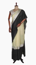 Black Mashru Border Light Yellow Chanderi Saree