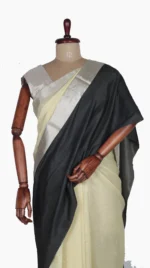 Black Mashru Border Light Yellow Chanderi Saree