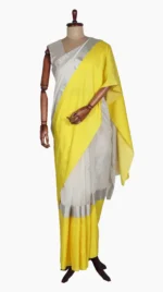 Yellow Mashru Border White Chanderi Saree
