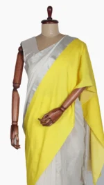 Yellow Mashru Border White Chanderi Saree